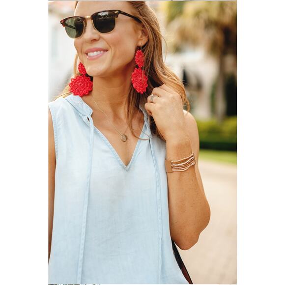 ROLLER RABBIT Macrame Earring Sky Blue Hook Crochet Boho Casual NEW - Picture 3 of 4